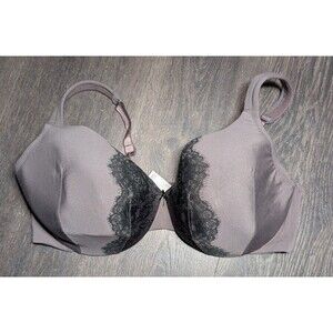 Cacique Women's Purple Black Lace Plunge Bra Size 42D New/ Unused (915D)